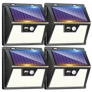 LOTMOS 4 Stück Solarlampen für Außen mit Bewegungsmelder, 176 Superhelle LED Solarleuchten für Aussen IP65 Wasserdichte, 3 Modi Solar Lampe Outdoor für Garten Garage Hof Draußen, Kaltes Weiß