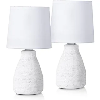 2er Set BRUBAKER Tisch- oder Nachttischlampen 28 cm Naturweiß Lampenfüße in Vasenform und Baumwoll Schirme