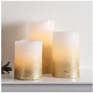 Lights4fun LED Kerze 10-15 x 7,5 cm gold 3 St.