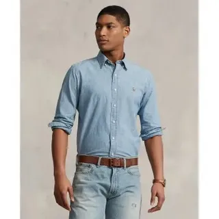 Polo Ralph Lauren für Herren. 710792042001 Blaues Chambray-Hemd mit individueller Passform (XXL), Lässig, Baumwolle, Langarm
