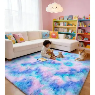 VOFUSHON Teppich Wohnzimmer 120 x 160 cm Batik Blau-Violett Waschbarer Kinderzimmer Mädchen Junge Schlafzimmer Carpet Gegend Kurzflor Flauschig Rutschmatte