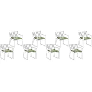 BELIANI Set mit 8 Sitzkissen für Gartenstuhl Grün Polyester Blättermuster Garten Terrasse Balkon Gartenaccessoiries - Grün, Beige