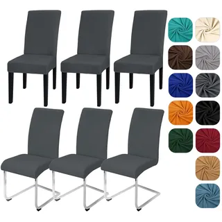Yugarlibi Stuhlhussen 6er Set Stretch Stuhlhussen Schwingstuhl Elastische Hussen Stuhlbezug Abnehmbarer Waschbarer Stühle Schutz für Küche Restaurant Hotel Bankett Hochzeit (Dunkelgrau, 6 Stück)