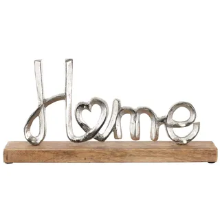 Brandsseller Deko-Schriftzug „Home“ in Silber – 35 cm – Aufsteller aus Aluminium und Mangoholz – Weihnachtliche Deko zum Hinstellen für Tisch & Fensterbank – Hochwertige Geschenkidee
