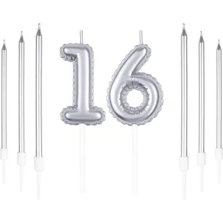 Silber 16th Geburtstagskerze, Silber Zahl 16 Kerzen für Kuchen, Silber dünne Party Kerzen, Happy Birthday Kerzen, Silber Kuchen Kerzen Kuchen Toppers für Mädchen Jungen Frauen Männer Geburtstag Dekor