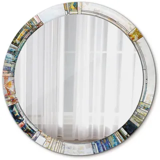 Tulup Spiegel Ø90 cm Rund mit Aufdruck , Perlmutt , Glas , 90x90x0.4 cm , Spiegel, Wandspiegel