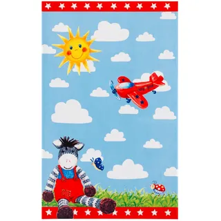 Kinderteppich , Blau, Weiß, Hellblau , Textil , Esel , rechteckig , 140x200 cm , Oeko-Tex® Standard 100 , für Fußbodenheizung geeignet, rutschfest , Teppiche und Böden, Teppiche, Kinderteppiche