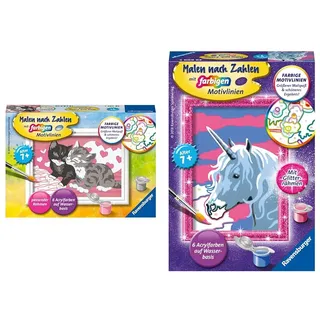 Ravensburger Malen nach Zahlen 28467 - Kuschelkatzen - Malen nach Zahlen für Kinder ab 7 Jahren & Malen nach Zahlen 29609 - Einhorn - Malen nach Zahlen für Kinder ab 7 Jahren, Einhorn Geschenke