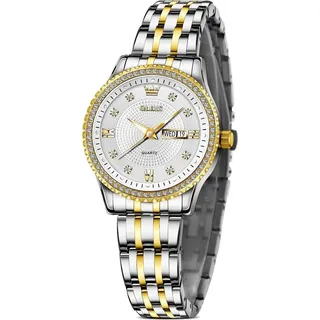 Uhr Edelstahl, Eleagnt Diamant Damenuhr mit Datum, Wasserdicht Armbanduhr Damen Kleines Zifferblatt, Mode Quarzuhr Geschenke für Frauen