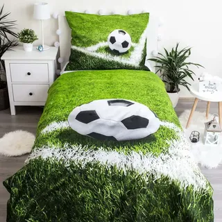 Jerry Fabrics Fußball Baumwolle Grün 140 x 200 cm + 70 x 90 cm