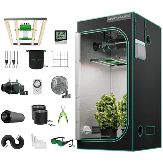 MARS HYDRO FC3000 Growzelt Komplettset with Samsung 301H EVO Led Grow Light Lampe Vollspektrum Dimmbarer Pflanzenlampe mit Hydroponics 1680D 100X100X180cm Growtent Indoor Grow Set mit 4" Belüftungssat