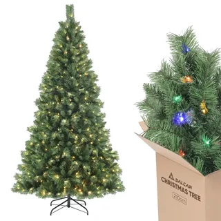 SALCAR Künstlicher Weihnachtsbaum 2,1 m mit Beleuchtung, Nordmanntanne mit warmweißen und RGB-LED-Lichterketten - 9 Modi und Fernbedienung, PVC Christbaum