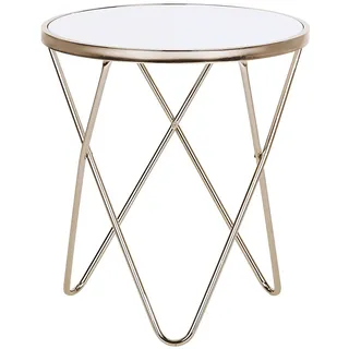 Beliani Beistelltisch Weiß, Gold Sicherheitsglas Metall 50 cm V förmigen Füße Couchtisch Glänzend Rund Modern - Weiß, Gold