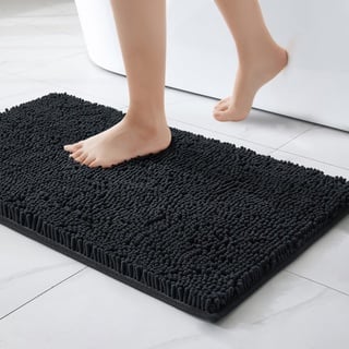 MIULEE 40x60cm Chenille Badematte rutschfest Badvorleger Badteppich rutschfest Waschbar Absorbierende Duschvorleger für Badezimmer Schwarz