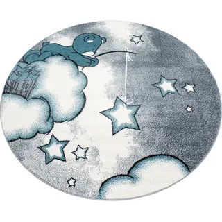 Kinderteppich AYYILDIZ TEPPICHE "Kids 580, auch in rund erhältlich" Gr. 9, blau, H:12mm Ø:120cm, Kunstfaser, Teppiche, Kinderteppich, auch in rund, Teddybär, Sterne Design, Kurzflor