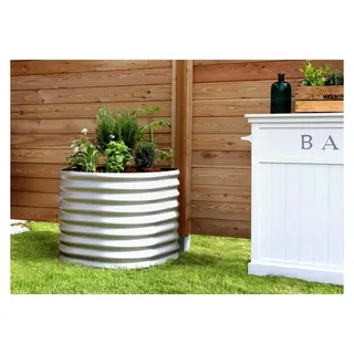 Hochbeet Terra 630, Aluminium Blank, 63 cm, Rund | Wetterfest aus Zincalume® | Ergonomisch & Rückenschonend | Schutz vor Schnecken & Unkraut | Geeignet für Gemüse & Blumen