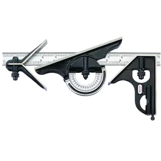 Starrett 434M-300 Geschmiedete, gehärtete, quadratische, mittlere und reversible Winkelmesserköpfe mit Messerkombinationssatz, glatte schwarze Emaille, 300 mm Größe