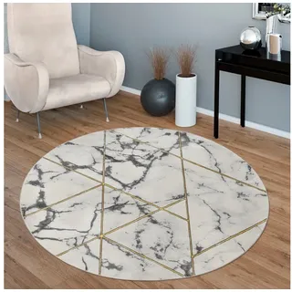 Paco Home Teppich Kraft 524, rund, Höhe: 15 mm, Kurzflor, modernes Marmor-Design, mit gold-/silberfarbenen Akzenten gelb Ø 160 cm x 15 mm