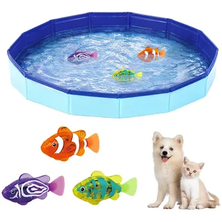 Katzenpool Hundepool mit 3 Fischen,Pool Fußbadewanne, Haustierpool Faltbar