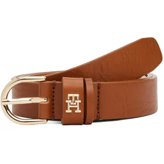 Tommy Hilfiger Ledergürtel TOMMY HILFIGER "ESSENTIAL EFFORTLESS 2.5 cm breit GOLD", Damen, Gr. 1/35, cognac, Rindsleder, unifarben, Gürtel Ledergürtel, Logoemblem, weiche Haptik, ovale Einfachdornschließe