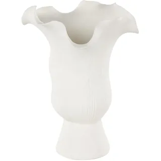 Deco 79 Abstrakte dekorative Keramikvase, Blumenvase mit linearen Rillen, Blumenvase für Heimdekoration, 20,3 x 17,8 x 27,9 cm, Weiß