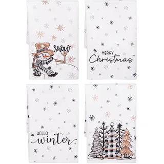 PaiTaiChan 4er Set Geschirrtücher Weihnachten Weihnachts Geschirrtücher Gästehandtücher Weihnachten Weihnachtsdeko Küche Weihnachtstisch Winter Weihnachtsmotiv Spruch Bad