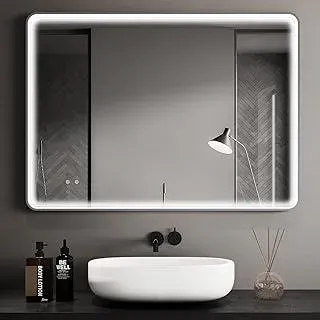 Clevich Badspiegel mit Beleuchtung 70 x 50 cm, Superheller COB LED Lichtstreifen, Aluminiumrahmen, 3 Lichtfarben, Dimmbar, Anti-Beschlag, Memory-Funktion, Badezimmerspiegel Wandspiegel mit Litch