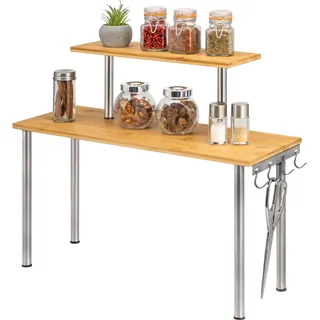 bremermann Küchenregal, Eckregal aus Bambus und Edelstahl mit Haken