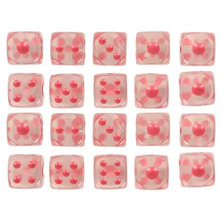 20-teiliges Würfelset, 6-seitige transparente Würfel mit abgerundeten Ecken für Brettspiele und Mathematikunterricht mit rosa Punkten