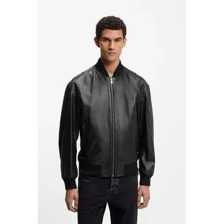 Boss Lederjacke BOSS ORANGE "Jakri", Herren, Gr. 52, schwarz001, Obermaterial: 100% Lammleder, unifarben, regular fit normal, Rundhals, Rippbündchen, Jacken Lederjacke