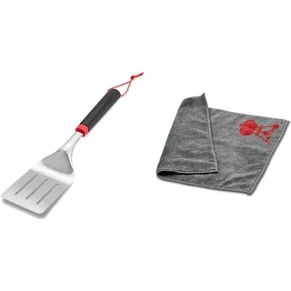 Weber 6318 Grillwender, 40 cm, Edelstahl, Schwarz/Silber & 17689 Mikrofasertuch, Reinigung, polieren, grau, 25.0 x 6.0 x 9.0 cm