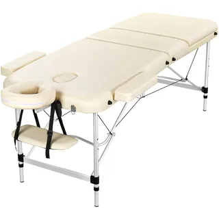 Yaheetech Massageliege Massagebett Klappbar Therapieliege Massagetisch 3 Zonen Ergonomischer Massagebank mit Kopfstütze und Armlehnen, 70 cm Breit, Cremeweiß