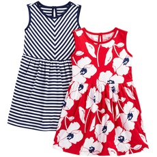 Simple Joys by Carter's Baby Mädchen Short-Sleeve and Sleeveless Dress Sets, Pack of 2 Lässiges Kleid, Marineblau Streifen/Rot Mohnblumenaufdruck, 18 Monate (2er Pack)