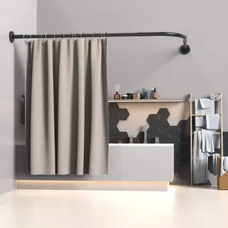 Duschvorhangstange Schwarz L Form Edelstahl Duschstange Ecke Badewanne 70-100x110-170 cm,Duschvorhangwinkelstangen für Umkleidekabine,inkl. 24 Ringe,Bohren Müssen Installieren Stärker und Langlebiger