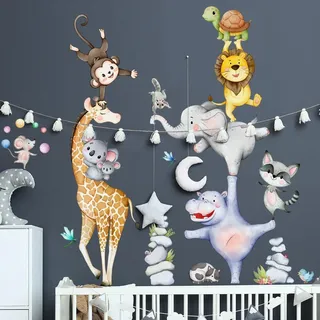 WandSticker4U®- Wandtattoo DSCHUNGEL TIERE XXL (64x83 cm) I Wandsticker Kinderzimmer Tiere Safari Afrika Giraffe Löwe Dschungel I Wandaufkleber Babyzimmer Kinderzimmer Deko Jungen Mädchen GROß