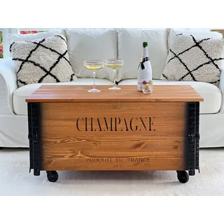 Uncle Joe ́s Couchtisch XL Champagne Truhentisch Truhe im Vintage Shabby chic Style aus Massiv-Holz in braun mit Stauraum und Deckel Holzkiste Beistelltisch Landhaus Wohnzimmertisch Holztisch