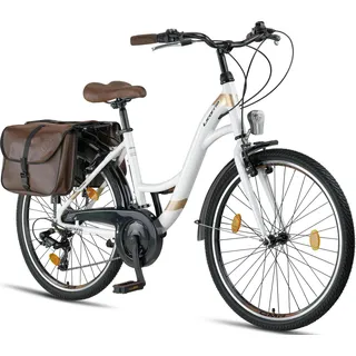Licorne Bike Stella Plus Premium City Bike in Zoll Aluminium Fahrrad für Mädchen, Jungen, Herren und Damen - 21 Gang-Schaltung - Hollandfahrrad - Weiß