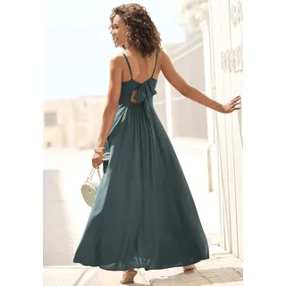 Maxikleid LASCANA "Cut-Out am Rücken aus leichter Webware", Damen, Gr. 38, N-Gr, grün (dunkelgrün), Web, Obermaterial: 100% Viskose, unifarben, figurumspielend bodenlang, V-Ausschnitt, Kleider Maxikleid, Elegantes Sommerkleid, Spaghettikleid, Viskosekleid, festlich, Topseller