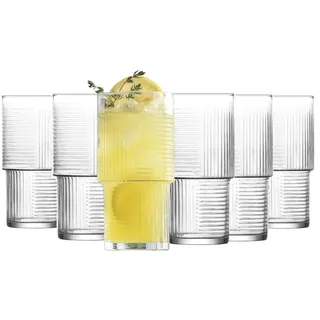 KIAPPO Gläser Set 6er – 400 ml – Geriffelte Trinkgläser aus klarem Glas – Spülmaschinenfest – Für Wasser, Saft, Softdrinks, Cocktails – Stilvoll, robust & alltagstauglich