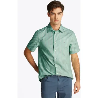Kurzarmhemd TOMMY HILFIGER "FLEX POPLIN RETRO STP SS SHIRT", Herren, Gr. S, N-Gr, fort grün, stripe, Web, Obermaterial: 100% Baumwolle, Hemden Kurzarmhemd