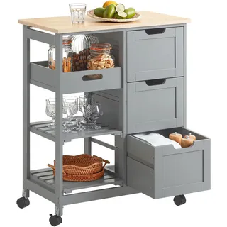 SoBuy Küchenwagen Grau - Hellgrau , Holzwerkstoff, Holz , 68x85x38 cm , Esszimmer, Servierwagen