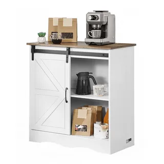 VEVOR Kaffeebarschrank 80 x 35 x 80 cm Bauernhaus-Kaffeebarschrank mit 3-stufigem Stauraum, Kaffeebartisch mit Scheunentor, Sideboard-Buffetschrank für Wohnzimmer Eingangsbereich