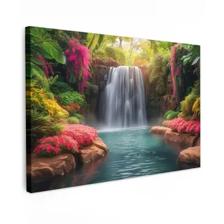 MuchoWow Leinwandbild Wasserfall - Natur - Pflanzen - Dschungel - Wasser Wanddeko 90x60 cm , Grün , Textil , Kiefer , Rechteckig , 90x60 cm , FSC 100% , gerahmt , Bilder & Rahmen, Bilder, Leinwandbilder