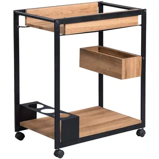 M2 Kollektion Kuba 2 Beistelltisch/Barwagen/Servierwagen, MDF Dekor Eiche braun, 64x38cm, Höhe 73cm