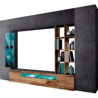 OTTO home Wohnwand "New Egypt, Anbauwand, Medienwand, Wohnzimmerwand" Set, 2 Klappen,2 kleine Türen,2 große Türen, 5 Stk. tlg., zement, peireira matt