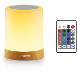 Auxmir Nachttischlampe Nachtlicht Touch Dimmbar, Tischlampe mit 13 Farben 5 Helligkeiten 4 Modi, LED Lampe USB Aufladbar mit Timing Funktion, Tragbar für Schlafzimmer Wohnzimmer Kinderzimmer