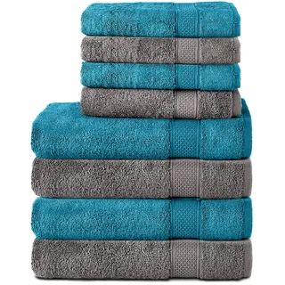 Komfortec Handtuchset 8-tlg. grau/türkis