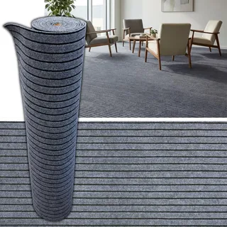 Selbstklebender Teppichboden 6 m2 – 120×500 cm Teppich Rolle, 5 mm stark, geruchslos, schnell verlegbar, Bodenbelag für Wohnzimmer, Büro, Kinderzimmer (Slats Grau - SXP-7TW-01, 6m2)