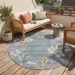 Volero - Rund Outdoor Teppich - Poppy Olivgrün - Ø 140 cm - Balkon, Garten, Terrasse, Küche, Wintergarten - Boho - Grün