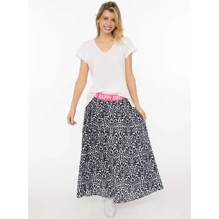 Maxirock ZWILLINGSHERZ "Geometric Flowers", Damen, Gr. L/XL, dunkelblau, Web, Obermaterial: 100% Viskose, Röcke Maxirock, Florales Muster, Gummizug mit Schrift, leichtes Material, knöchellang, Topseller